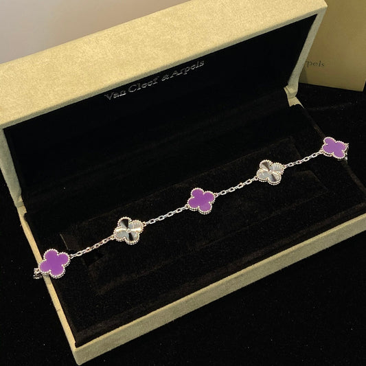 [Love More]CLOVER  5 MOTIFS  PURPLE VIOLET BRACELET SILVER