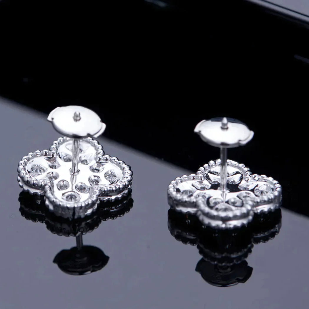 [Love More]CLOVER 1 MOTIFS DIAMOND STUD EARRINGS SILVER