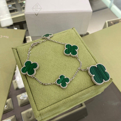 [Love More]CLOVER 5 MOTIFS SIVLER MALACHITE BRACELET