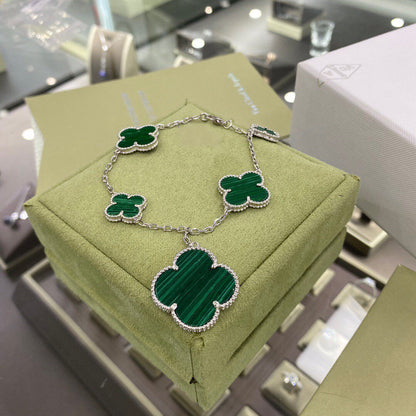 [Love More]CLOVER 5 MOTIFS SIVLER MALACHITE BRACELET