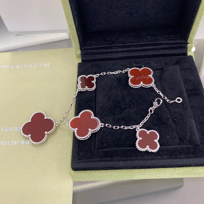 [Love More]CLOVER 5 MOTIFS SIVLER CARNELIAN BRACELET