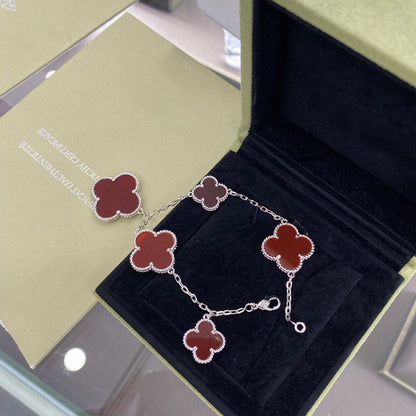 [Love More]CLOVER 5 MOTIFS SIVLER CARNELIAN BRACELET
