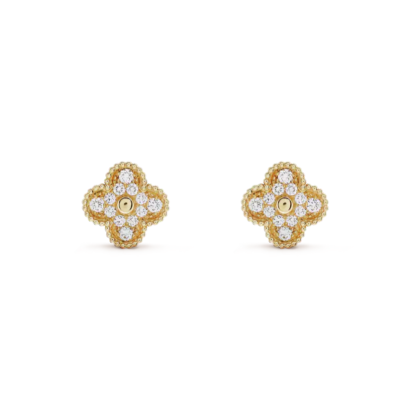[Love More]CLOVER MEDIUM 1 MOTIFS FUll DIAMOND EARRINGS