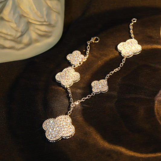 [Love More]CLOVER BRACELET 5 MOTIF SILVER DIAMOND PAVED