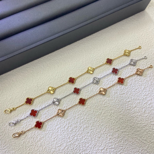 [Love More]CLOVER 6 MOTIF RED AGATE LASER BRACELET