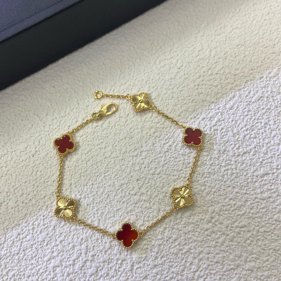 [Love More]CLOVER 6 MOTIF RED AGATE LASER BRACELET