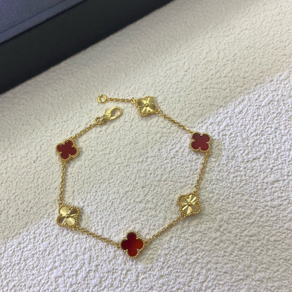 [Love More]CLOVER 6 MOTIF RED AGATE LASER BRACELET