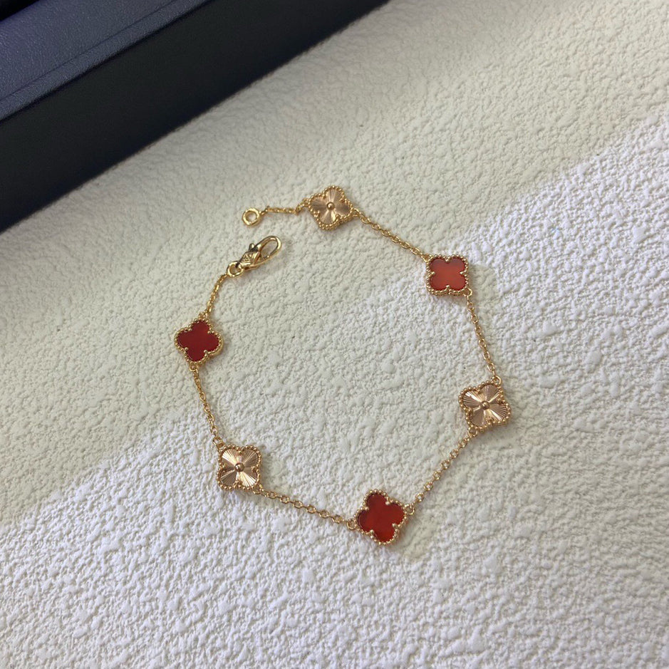 [Love More]CLOVER 6 MOTIF RED AGATE LASER BRACELET