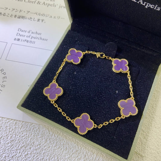 [Love More]CLOVER  5 MOTIFS  PURPLE VIOLET BRACELET