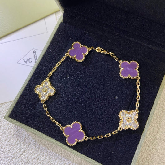 [Love More]CLOVER  5 MOTIFS  PURPLE VIOLET DIAMOND BRACELET