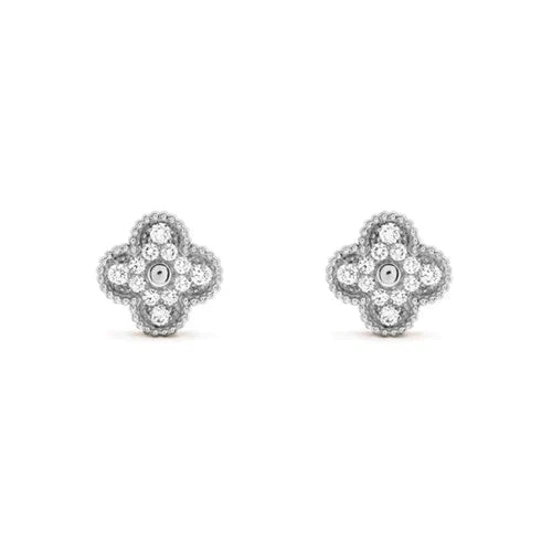 [Love More]CLOVER 1 MOTIFS DIAMOND STUD EARRINGS SILVER